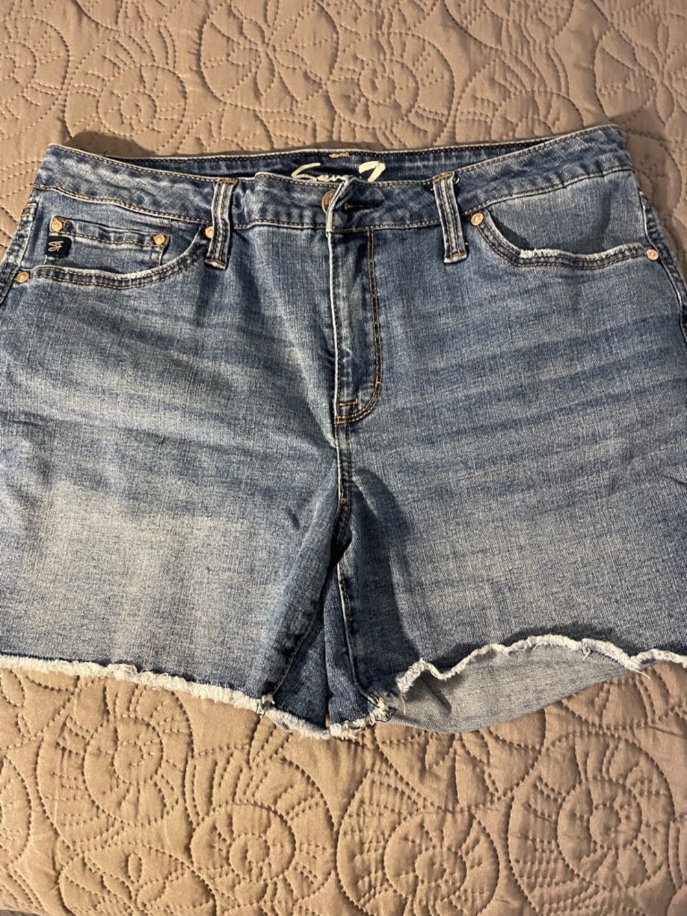 Seven7 Light Blue Frayed Hem Denim Shorts
